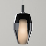 Mom Glossy Tall Pendant - Matte Titanium Canopy / Mirroring Black Glass