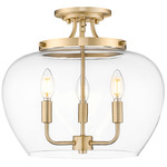 Joliet Semi Flush Ceiling Light - Burnished Brass / Clear