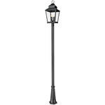 Raphael Outdoor Post Light with Decorative Post/Hexagon Base - Sand Black / Clear Seedy