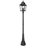 Raphael Outdoor Post Light with Decorative Round Base - Sand Black / Clear Seedy