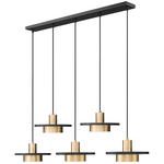 Ludo Linear Multi-Light Pendant - Matte Black / Modern Gold / Frosted