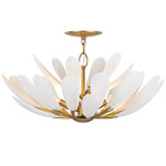 Vellinor Semi Flush Ceiling Light - Brass / White