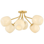 Lisette Semi Flush Ceiling Light - Aged Brass / Opal Cream