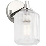 Barstow Bathroom Wall Sconce - Polished Nickel / Clear Ribbed