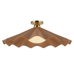 Furrow Semi Flush Ceiling Light - Peach / Opal