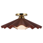Furrow Semi Flush Ceiling Light - Burgundy / Opal