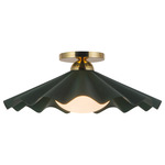 Furrow Semi Flush Ceiling Light - Pine Green / Opal