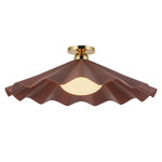 Furrow Semi Flush Ceiling Light - Burgundy / Opal