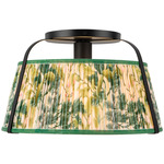 Scout Semi Flush Ceiling Light - Matte Black / Green Floral Linen