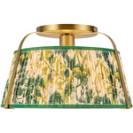 Scout Semi Flush Ceiling Light - Brushed Gold / Green Floral Linen