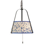 Scout Pendant - Matte Black / Blue Floral Linen