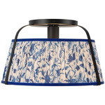 Scout Semi Flush Ceiling Light - Matte Black / Blue Floral Linen