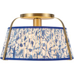 Scout Semi Flush Ceiling Light - Brushed Gold / Blue Floral Linen