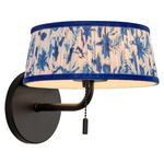 Scout Disc Wall Sconce - Matte Black / Blue Floral Linen
