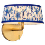 Scout Disc Wall Sconce - Brushed Gold / Blue Floral Linen