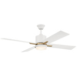 Teana Ceiling Fan with Light - White / Satin Brass / White