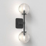 Tacoma Round Twin Wall Sconce - Matte Black / Clear Ribbed