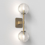 Tacoma Round Twin Wall Sconce - Antique Brass / Clear Ribbed