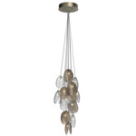 Mussels Multi Light Cluster Pendant - Brushed Gold / Clear and Smoke