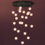 Loci Rain Round Multi-Light Chandelier - Black / Frost