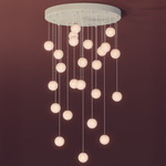 Loci Rain Round Multi-Light Chandelier - White / Frost