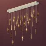 Loci Rain Linear Multi-Light Chandelier - White / Brass
