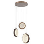 Iris Round Multi Light Chandelier - Burnished Bronze / Cocoa Leather
