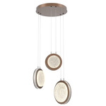 Iris Round Multi Light Chandelier - Burnished Bronze / Light Oak Wood
