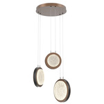 Iris Round Multi Light Chandelier - Burnished Bronze / Dark Oak Wood