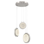 Iris Round Multi Light Chandelier - Beige Silver / Light Oak Wood