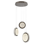 Iris Round Multi Light Chandelier - Flat Bronze / Light Oak Wood