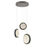 Iris Round Multi Light Chandelier - Flat Bronze / Dark Oak Wood