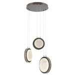 Iris Round Multi Light Chandelier - Flat Bronze / Ash Wood