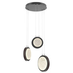 Iris Round Multi Light Chandelier - Matte Black / Cocoa Leather