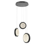 Iris Round Multi Light Chandelier - Matte Black / Licorice Leather