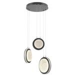 Iris Round Multi Light Chandelier - Matte Black / Light Oak Wood