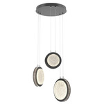 Iris Round Multi Light Chandelier - Matte Black / Ash Wood
