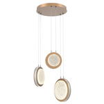 Iris Round Multi Light Chandelier - Novel Brass / Light Oak Wood
