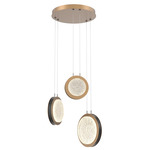 Iris Round Multi Light Chandelier - Novel Brass / Dark Oak Wood