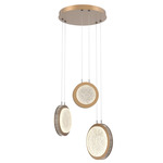 Iris Round Multi Light Chandelier - Novel Brass / Ash Wood