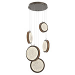 Iris Round Multi Light Chandelier - Flat Bronze / Nutmeg Leather