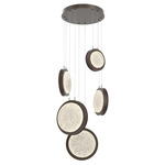 Iris Round Multi Light Chandelier - Flat Bronze / Cocoa Leather