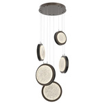 Iris Round Multi Light Chandelier - Flat Bronze / Licorice Leather