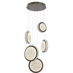 Iris Round Multi Light Chandelier - Flat Bronze / Light Oak Wood