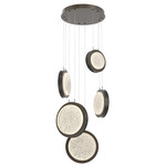 Iris Round Multi Light Chandelier - Flat Bronze / Dark Oak Wood