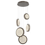 Iris Round Multi Light Chandelier - Flat Bronze / Ash Wood