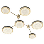 Iris Hub & Spoke Linear Ceiling Light - Gilded Brass / Dark Oak Wood