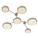 Iris Hub & Spoke Linear Ceiling Light - Novel Brass / Light Oak Wood