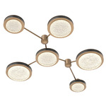 Iris Hub & Spoke Linear Ceiling Light - Novel Brass / Dark Oak Wood
