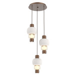 Torno Mandrel Multi Light Chandelier - Burnished Bronze / Amber Glass / Chalk Ceramic